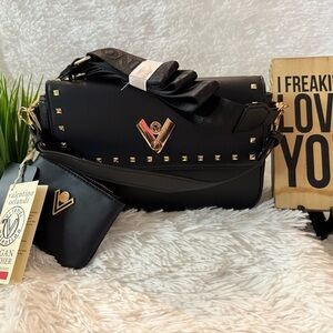 NWT Valentino Orlandi Black Studded Handbag / Crossbody / Shoulder Bag